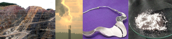 Where can we find nanoparticles in our everyday world? (L-R) Industrial processes like large-scale mining and fossil fuel burning can release nanoparticles, your best silverware and jewelry can give off small quantities of silver or copper nanoparticless, powdered titanium dioxide, like you might find in sunscreen.