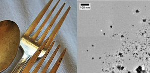 An experiment you could do at home (if you have your very own electron microscope)! Sterling silver forks release small quantities of silver NPs into the surrounding environment.