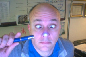 This is what a low-powered laser looks like when pointed at a my nose!