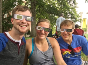 Joe, Brittany, & Zach showing off their eclipse fashion in Columbia, Missouri (image by Joe Buchman)